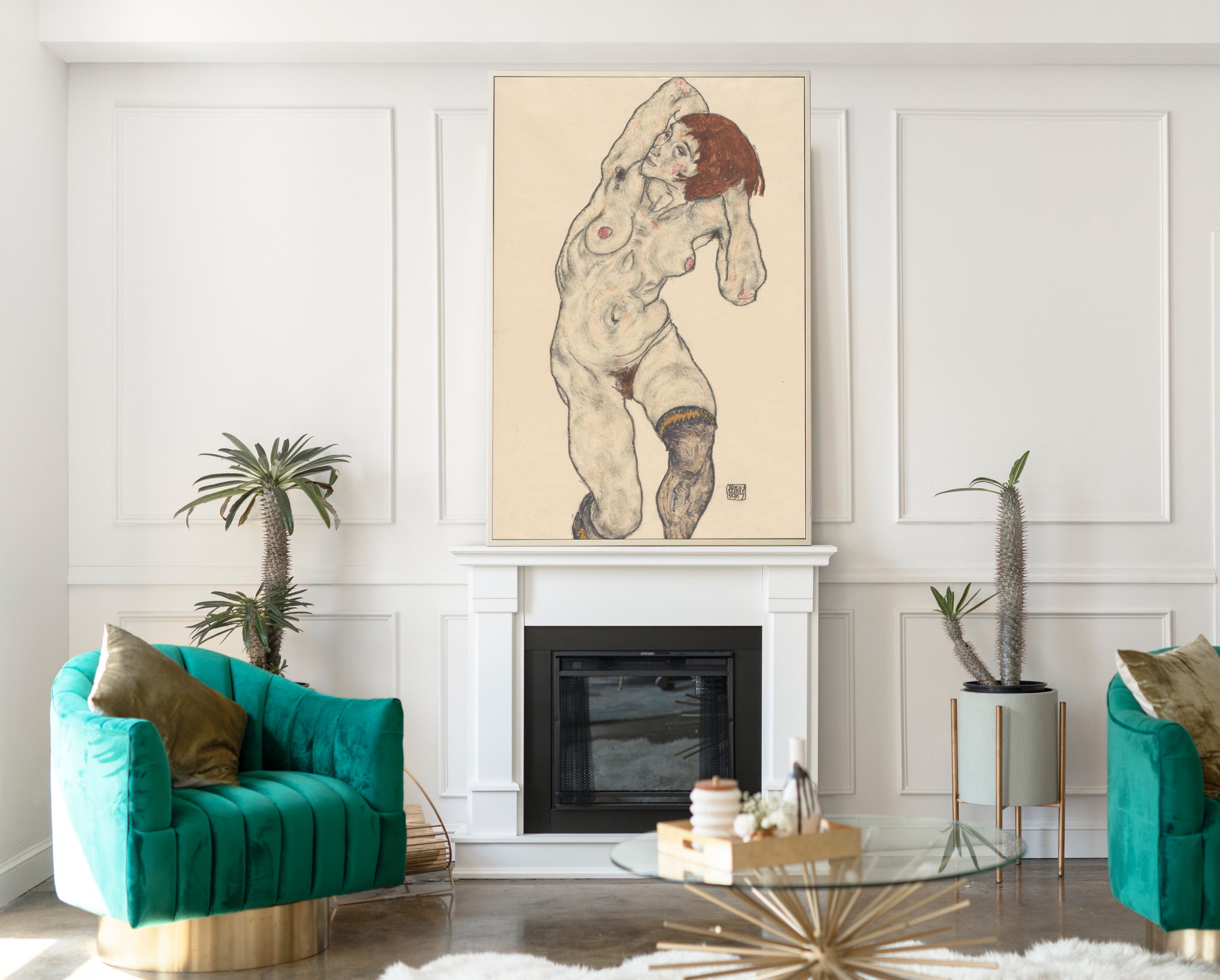 Nude in Black Stockings, Egon Schiele Fine Art Print