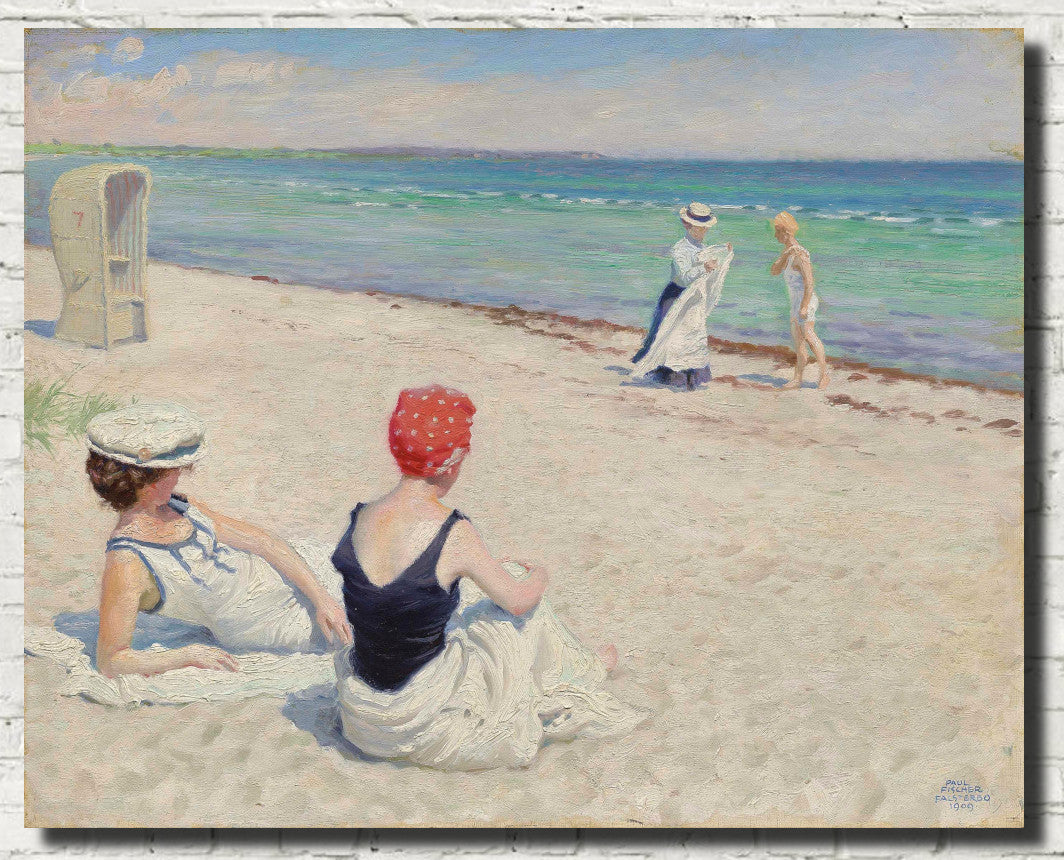 Paul Gustav Fischer Fine Art Print, On the beach, Falsterbro