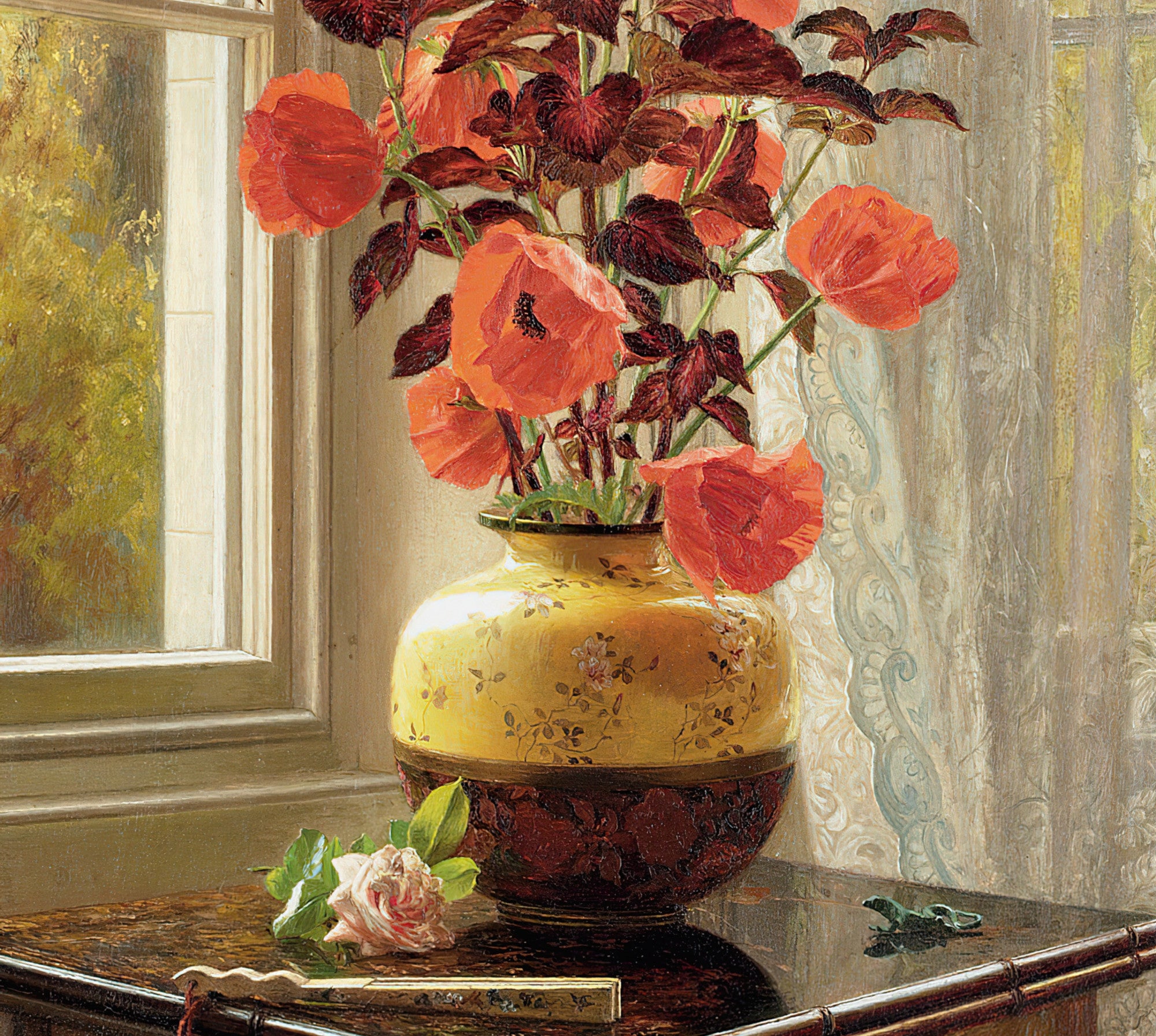 Oriental Poppy and Coleus in a Cloisonné vase, Jessica Hayllar Fine Art Print