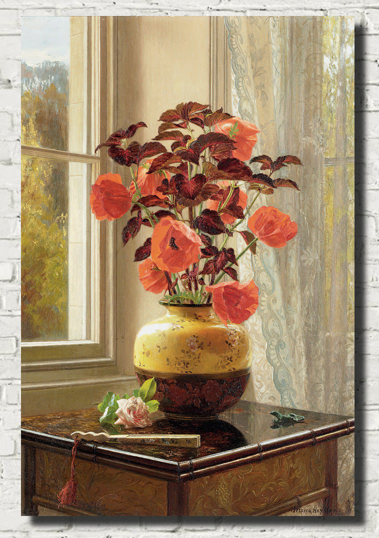 Oriental Poppy and Coleus in a Cloisonné vase, Jessica Hayllar Fine Art Print