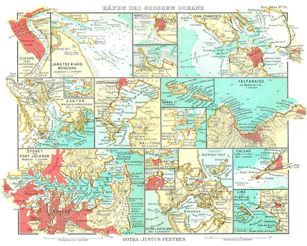 Pacific Ocean Seaports Map 1906