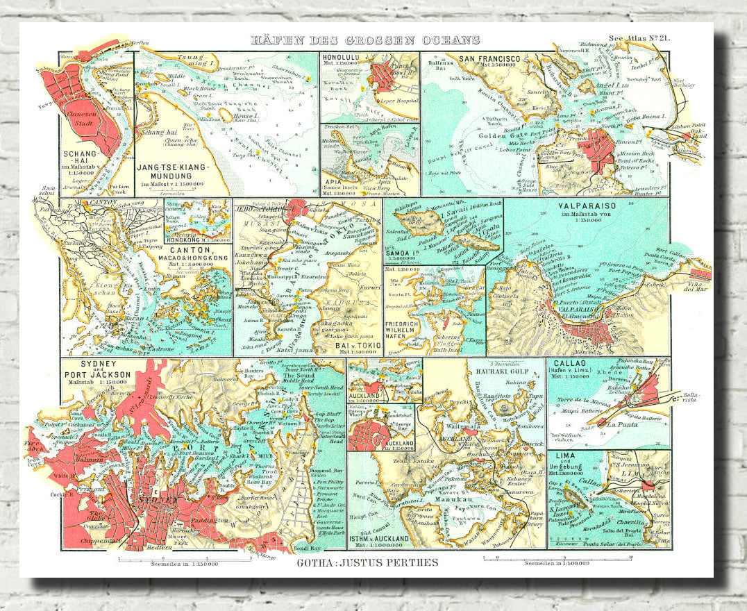 Pacific Ocean Seaports Map 1906