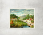Pastoral Landscape with Stream Fisherman and Strollers, Henri Rousseau Framed Art Print