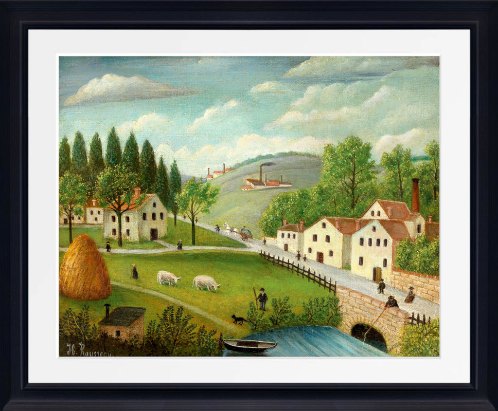Pastoral Landscape with Stream Fisherman and Strollers, Henri Rousseau Framed Art Print