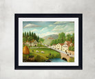 Pastoral Landscape with Stream Fisherman and Strollers, Henri Rousseau Framed Art Print
