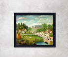 Pastoral Landscape with Stream Fisherman and Strollers, Henri Rousseau Framed Art Print