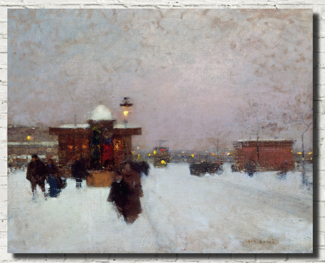 Luigi Loir Fine Art Print: Paris, Porte Maillot ; Snow at Night