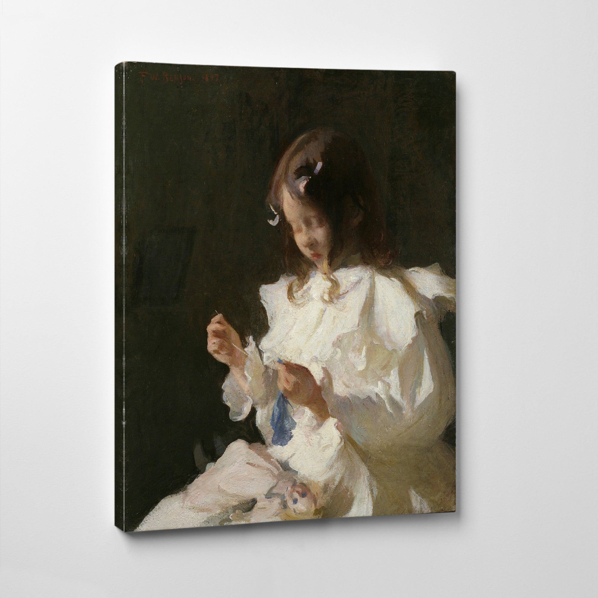 Frank Weston Benson Portrait of a Child Sewing