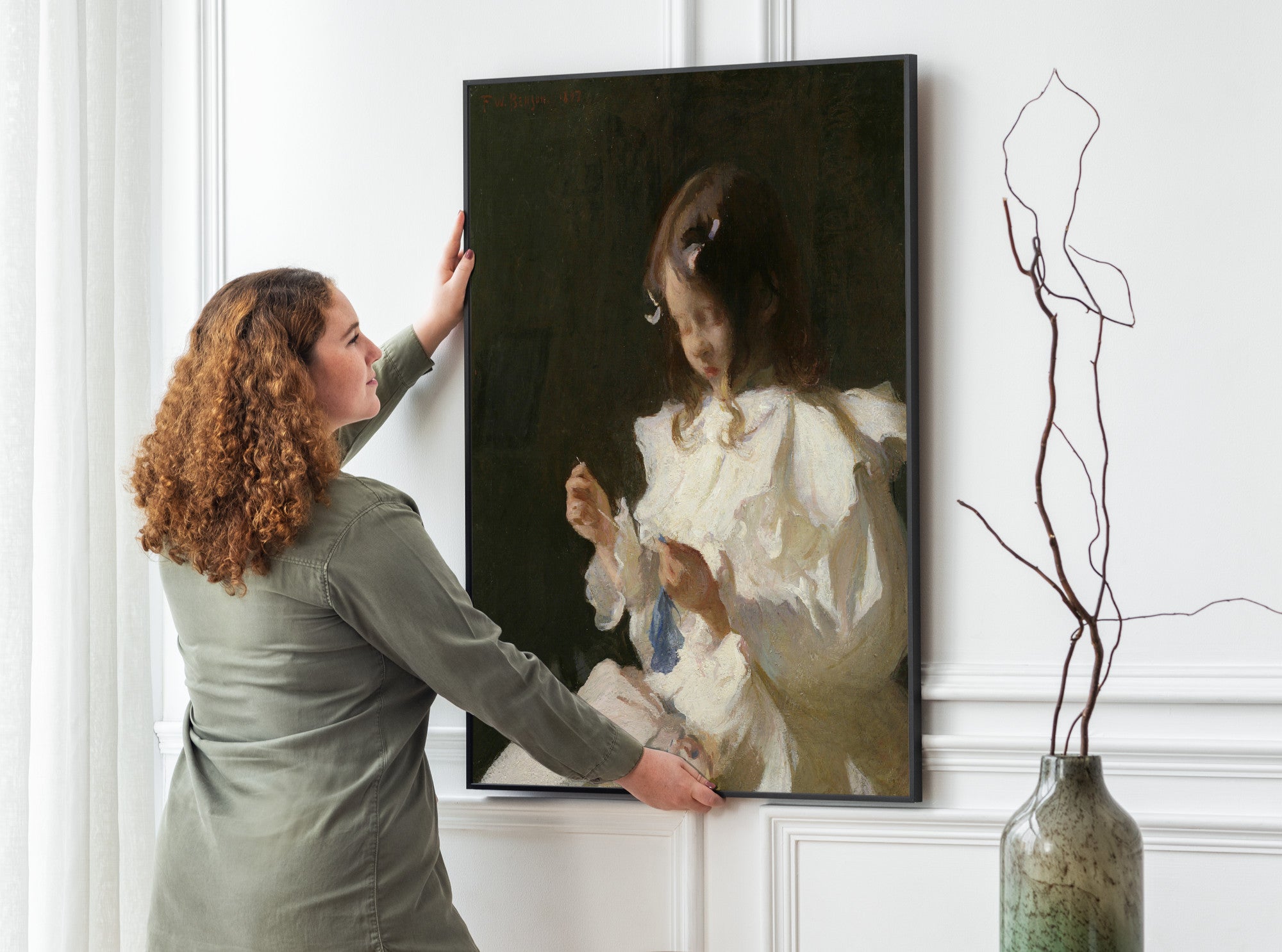 Frank Weston Benson Portrait of a Child Sewing