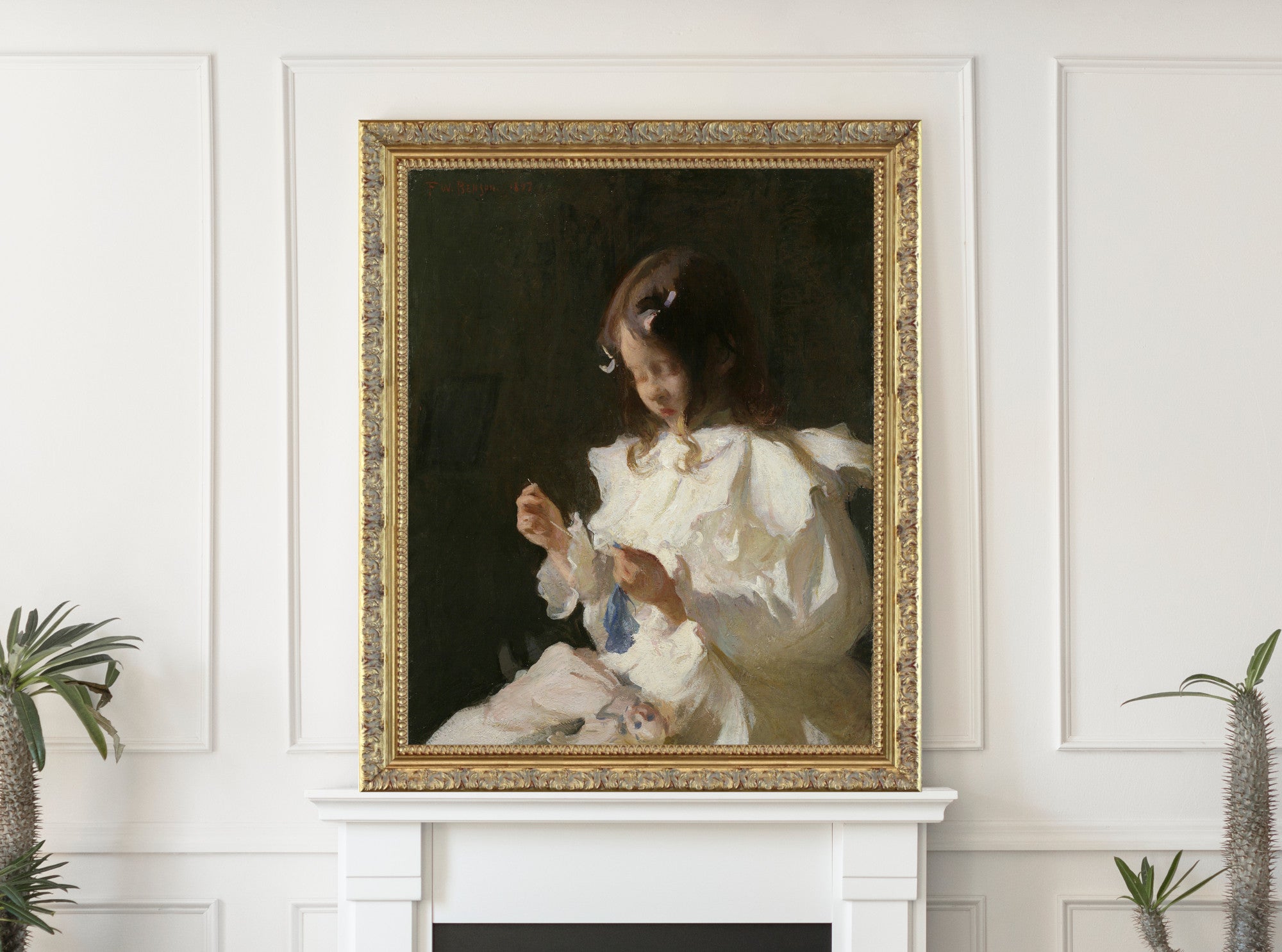 Frank Weston Benson Portrait of a Child Sewing