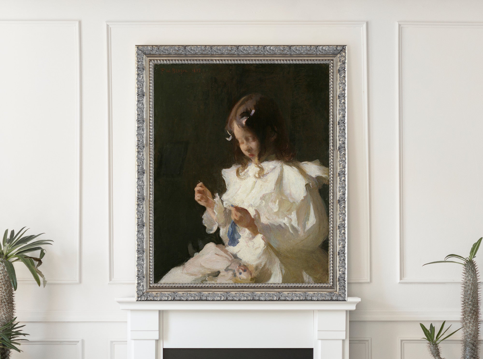 Frank Weston Benson Portrait of a Child Sewing