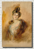 Franz von Lenbach Fine Art Print, Portrait of a Lady with Creole Earrings and a Fur Collar