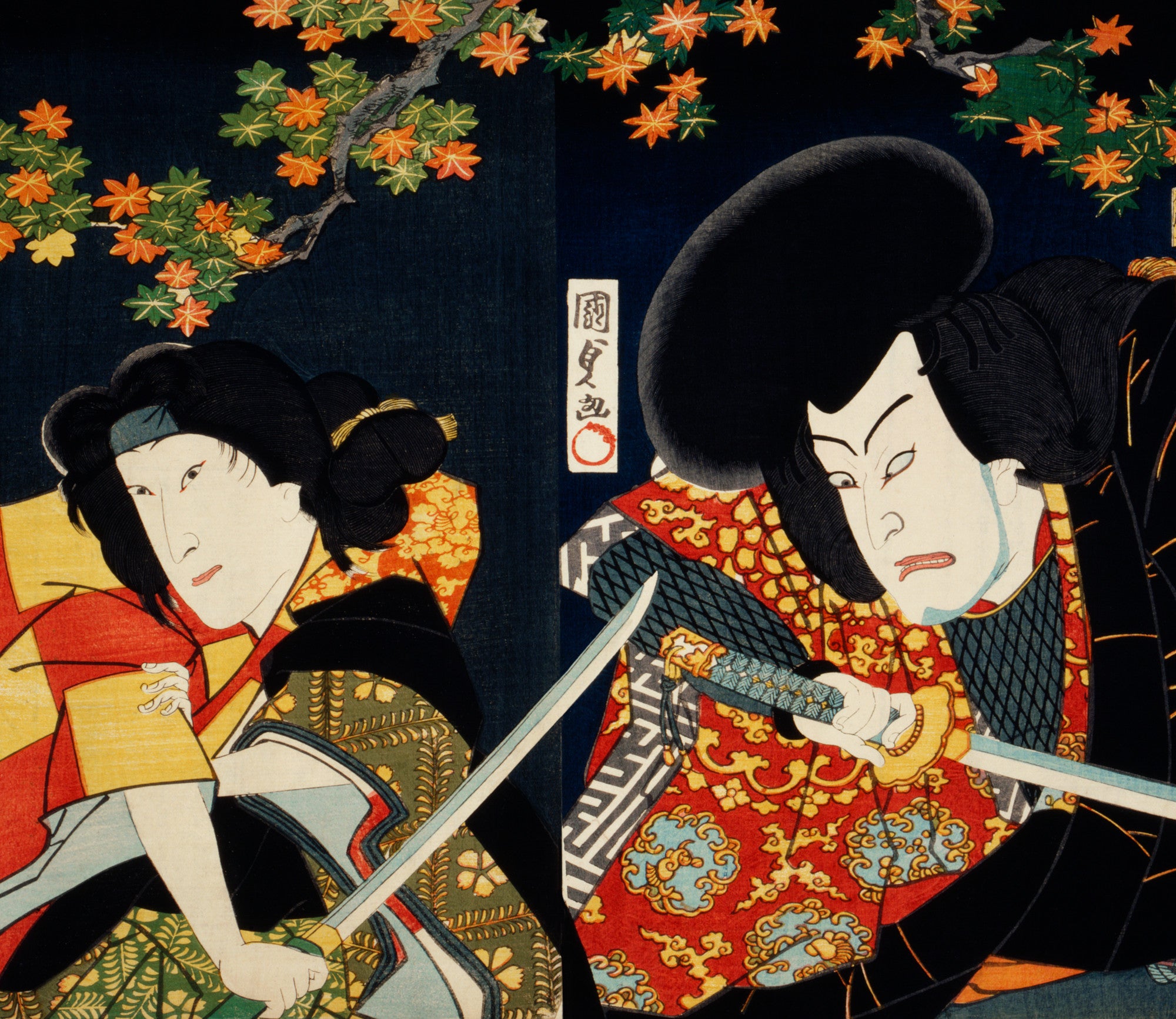 Toyohara Kunichika, Japanese Art Print : Kabuki Stage Actors