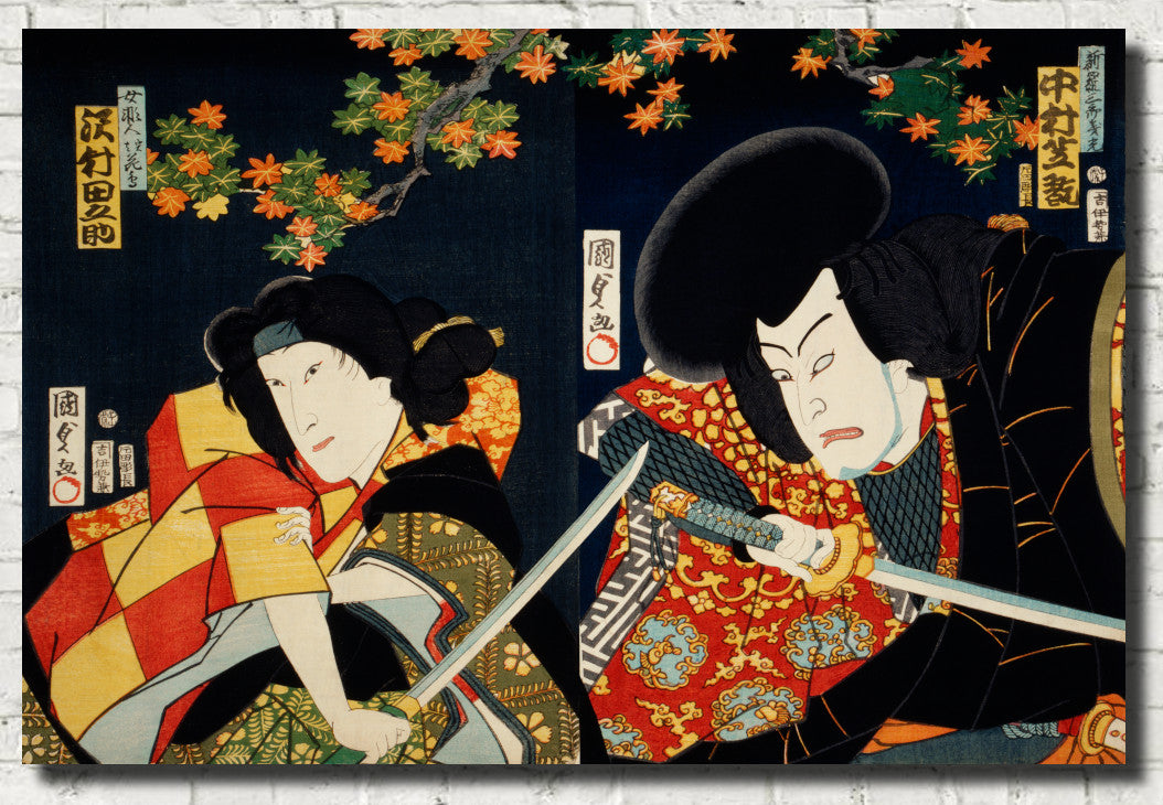 Toyohara Kunichika, Japanese Art Print : Kabuki Stage Actors