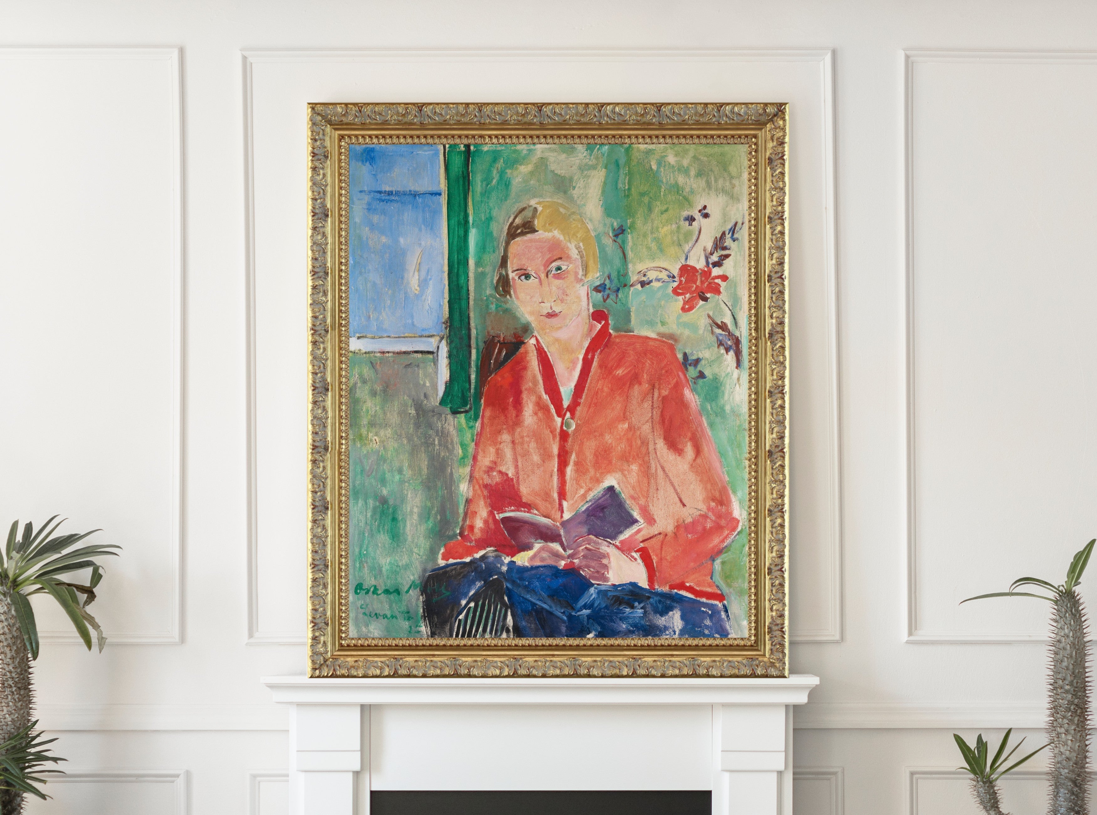 Woman Reading with Red Jacket, Oskar Moll