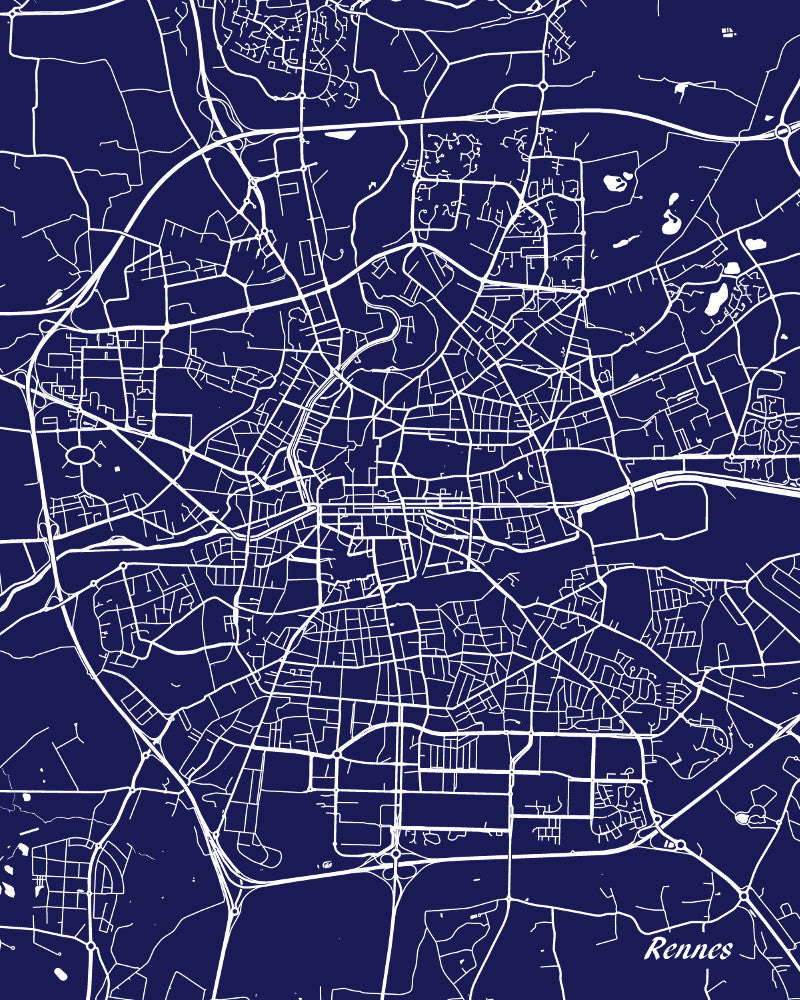 Rennes City Street Map Print Feature Wall Art Poster