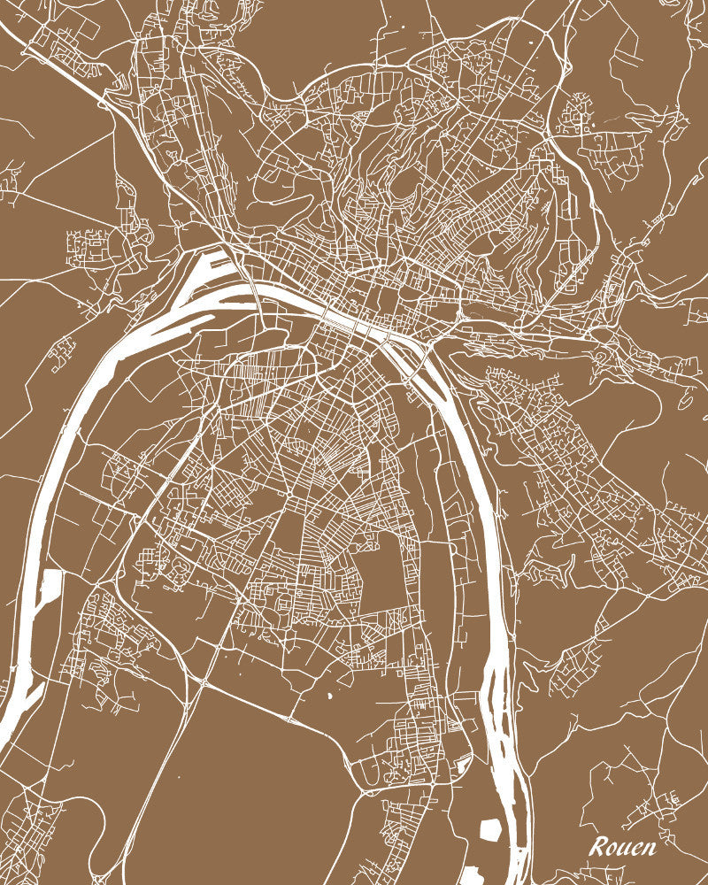 Rouen City Street Map Print Feature Wall Art Poster