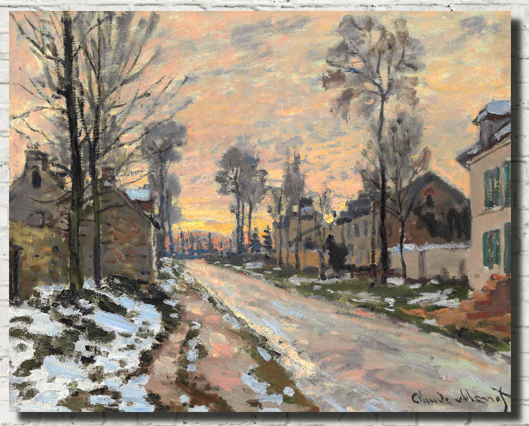 Claude Monet Fine Art Print, Road in Louveciennes, melting snow, setting sun