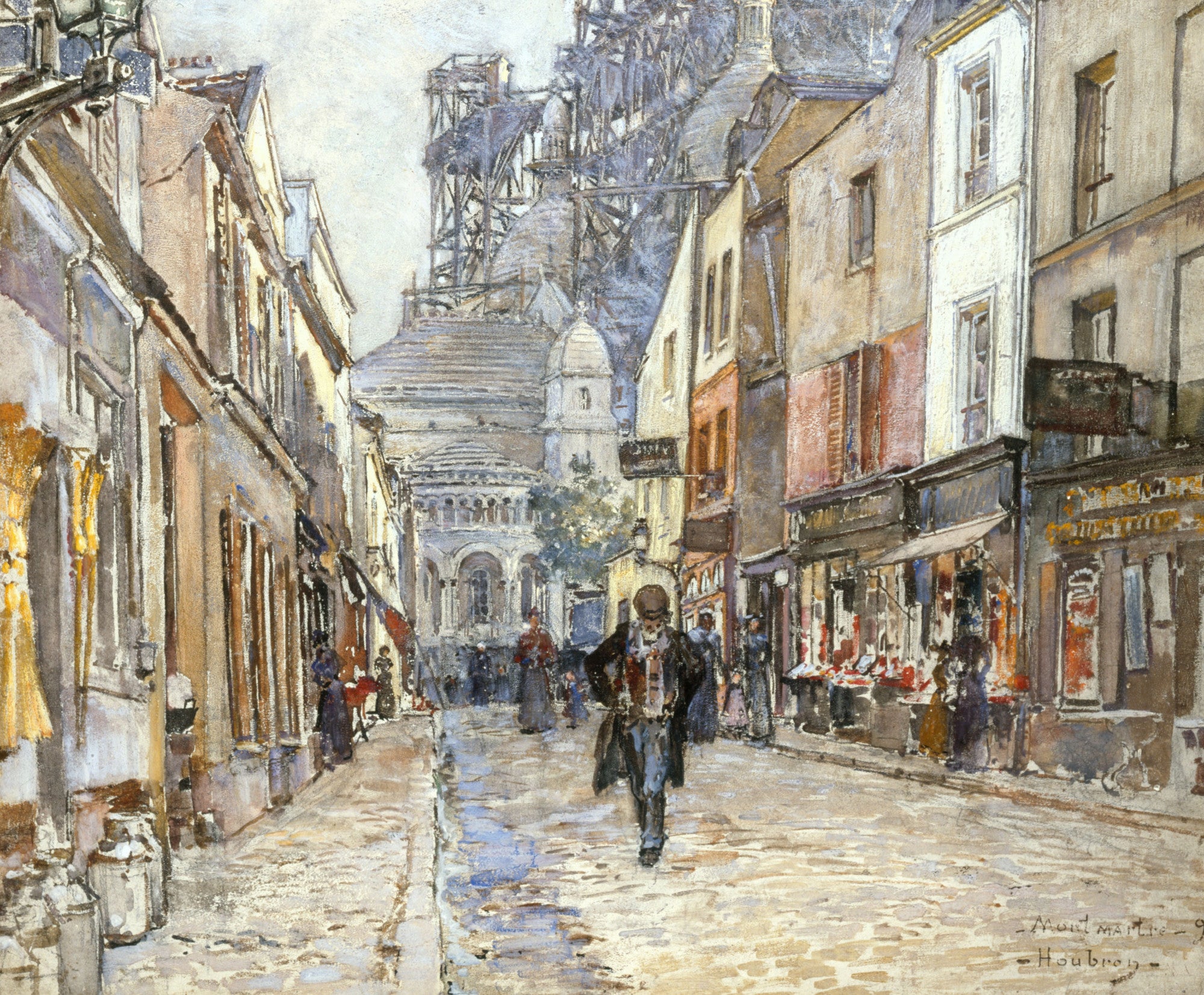 Frederic Anatole Houbron Fine Art Print, Rue du Chevalier-de-la-Barre, with the Sacré-Coeur under construction