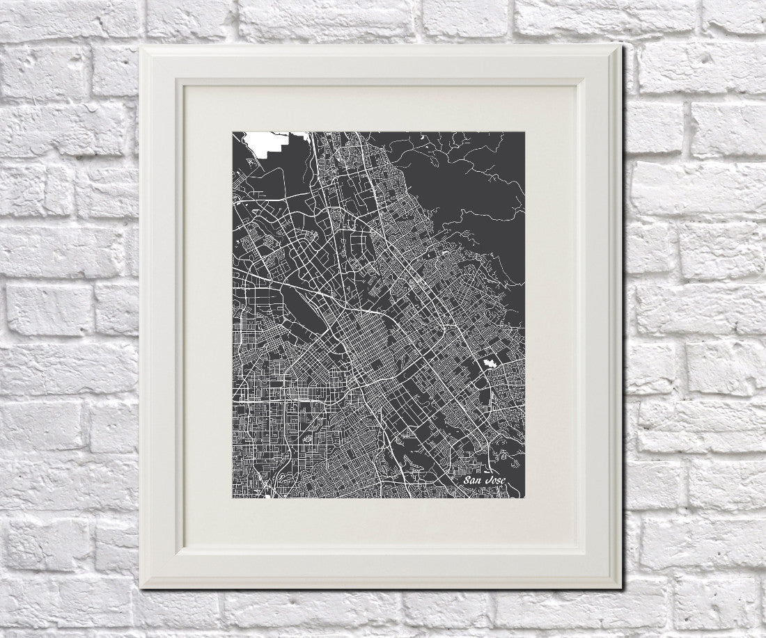 San Jose City Street Map Print Feature Wall Art Poster
