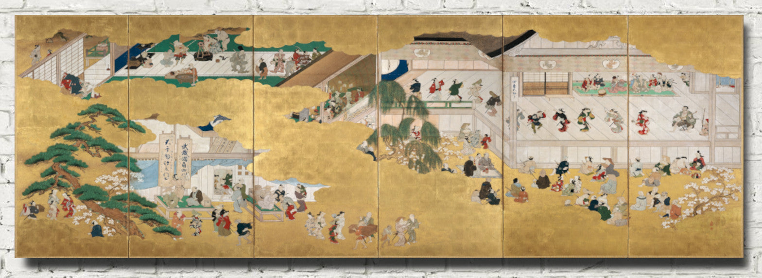 Hishikawa Moronobu Japanese Print, Scenes from the Nakamura Kabuki Theater