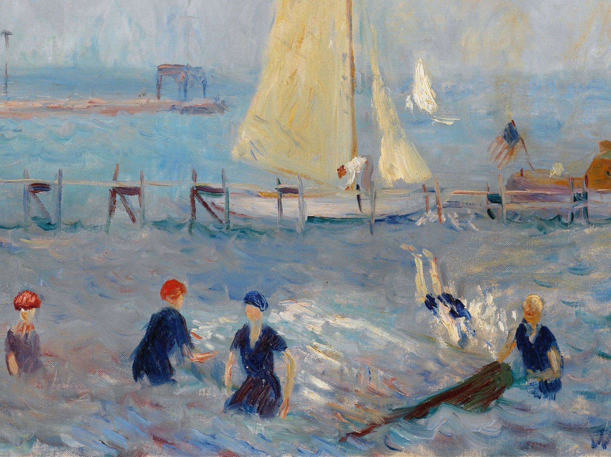 Seascape with Six Bathers, Bellport, William Glackens Fine Art Print