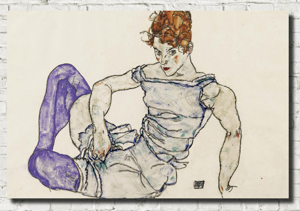 Seated Woman in violet Stockings, Egon Schiele Fine Art Print