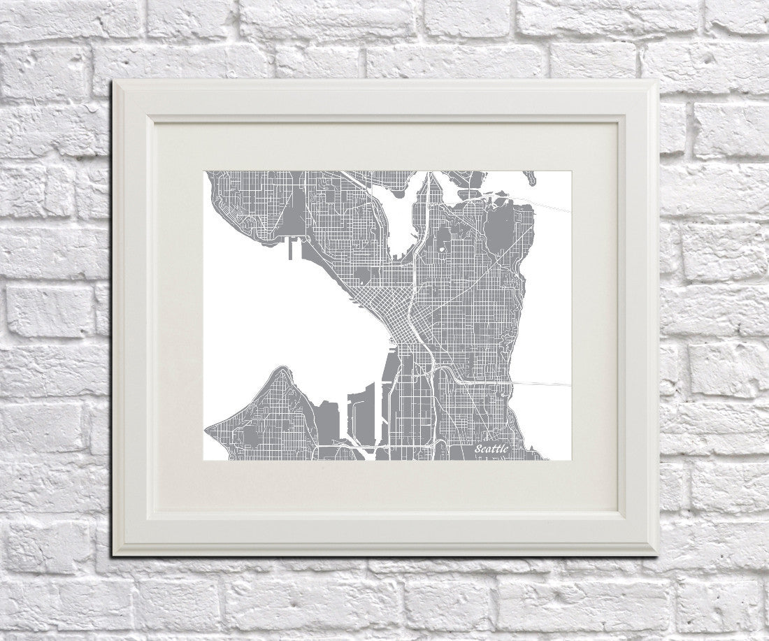 Seattle City Street Map Print Feature Wall Art Poster