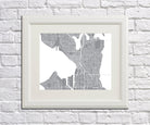 Seattle City Street Map Print Feature Wall Art Poster