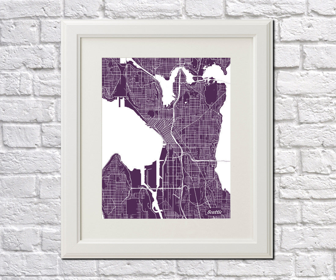 Seattle City Street Map Print Feature Wall Art Poster