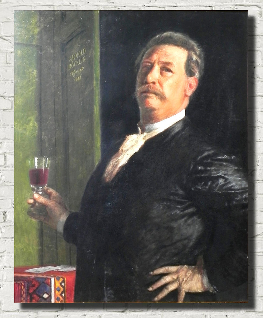 Self Portrait with Wine Glass, Arnold Bocklin Fine Art Print