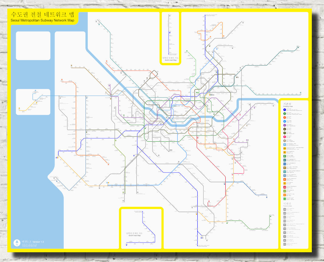 Seoul Metropolitan Subway Map Print Korean Travel Poster