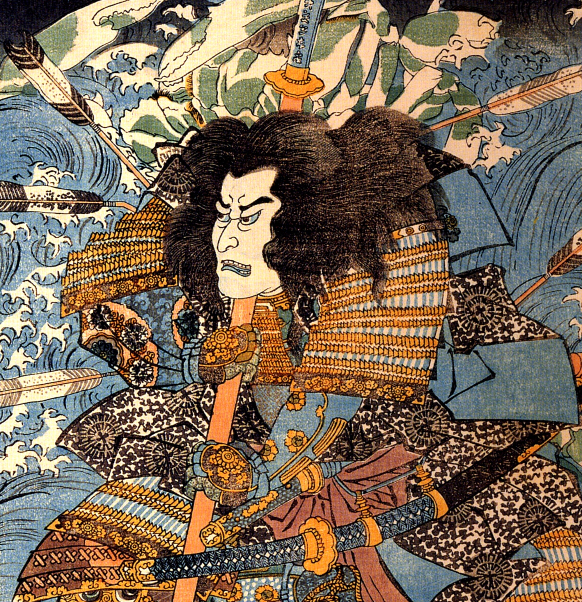 Utagawa Kuniyoshi, Japanese Fine Art Print, sShimamura DanjoTakanori riding the waves on the backs of large crabs
