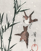 Keisai Eisen, Japanese Art Print : Sparrows, Bamboo and Falling Snow