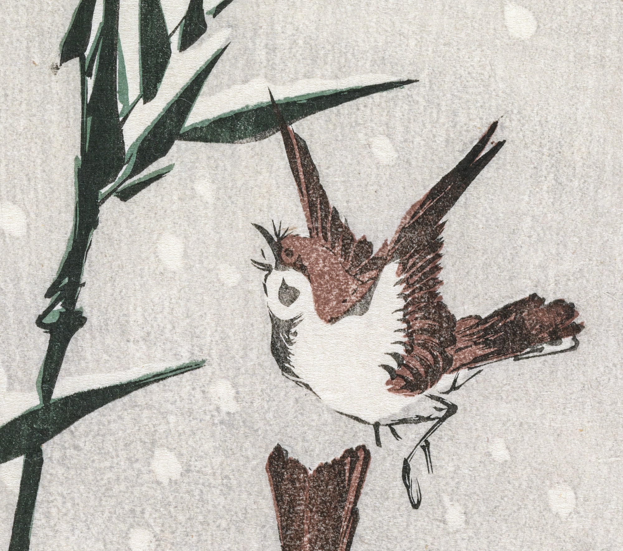 Keisai Eisen, Japanese Art Print : Sparrows, Bamboo and Falling Snow