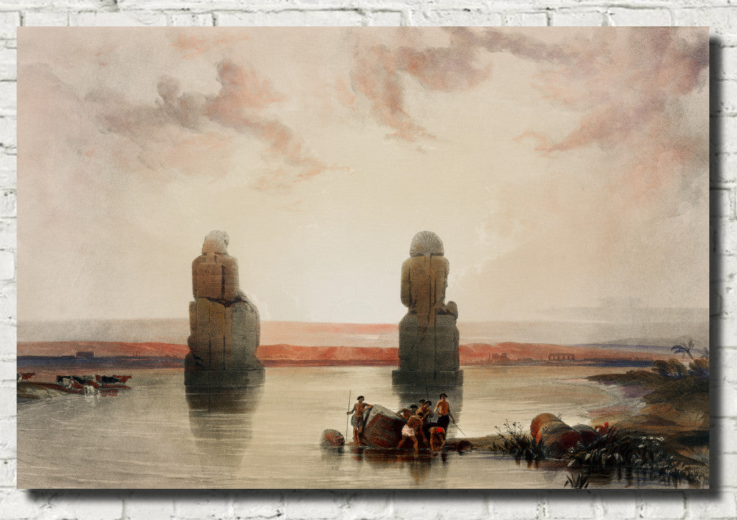 Statues of Memnon at Thebes during the inundation, David Roberts Fine Art Print