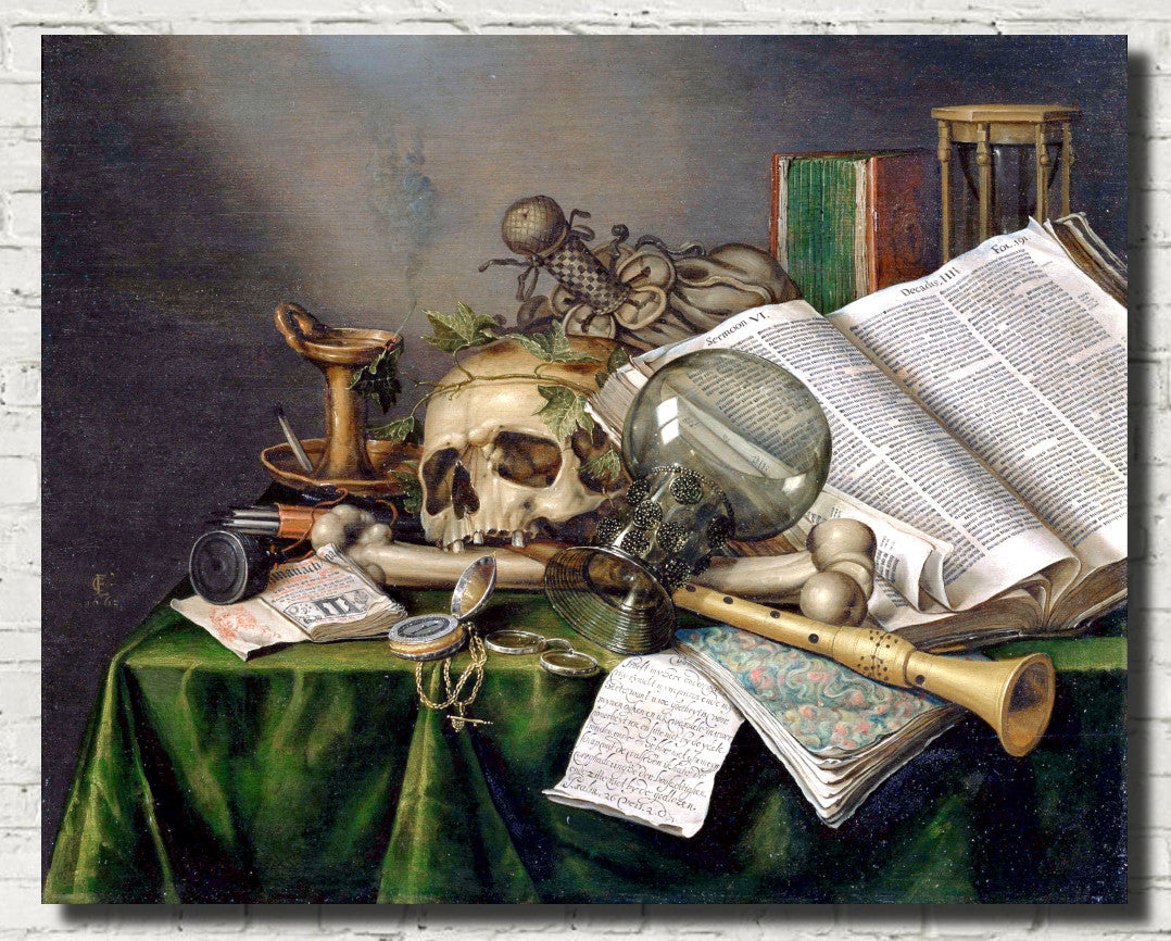 Evert Collier Fine Art Print, Vanitas Still Life with Books and Skull