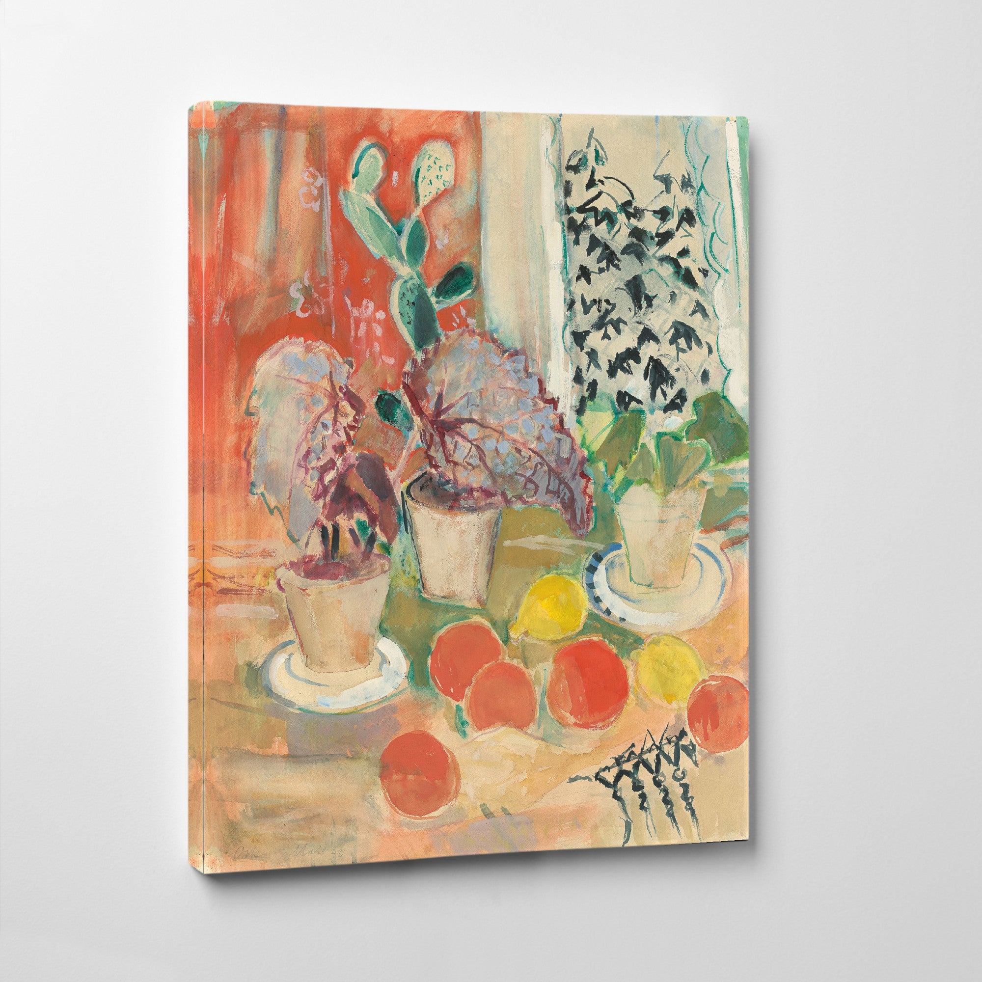 Still life with leafy cactus and citrus fruits, Oskar Moll