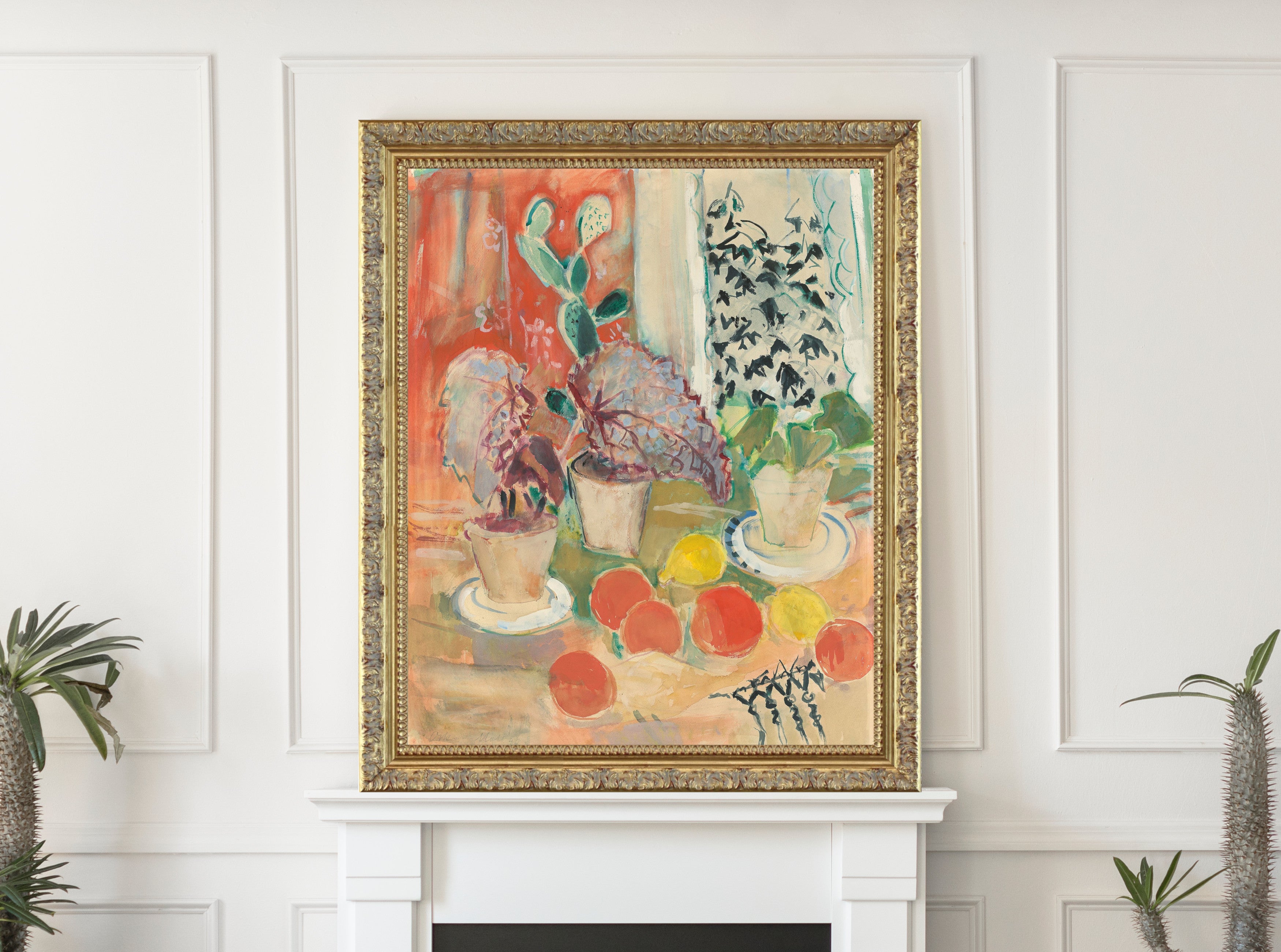 Still life with leafy cactus and citrus fruits, Oskar Moll