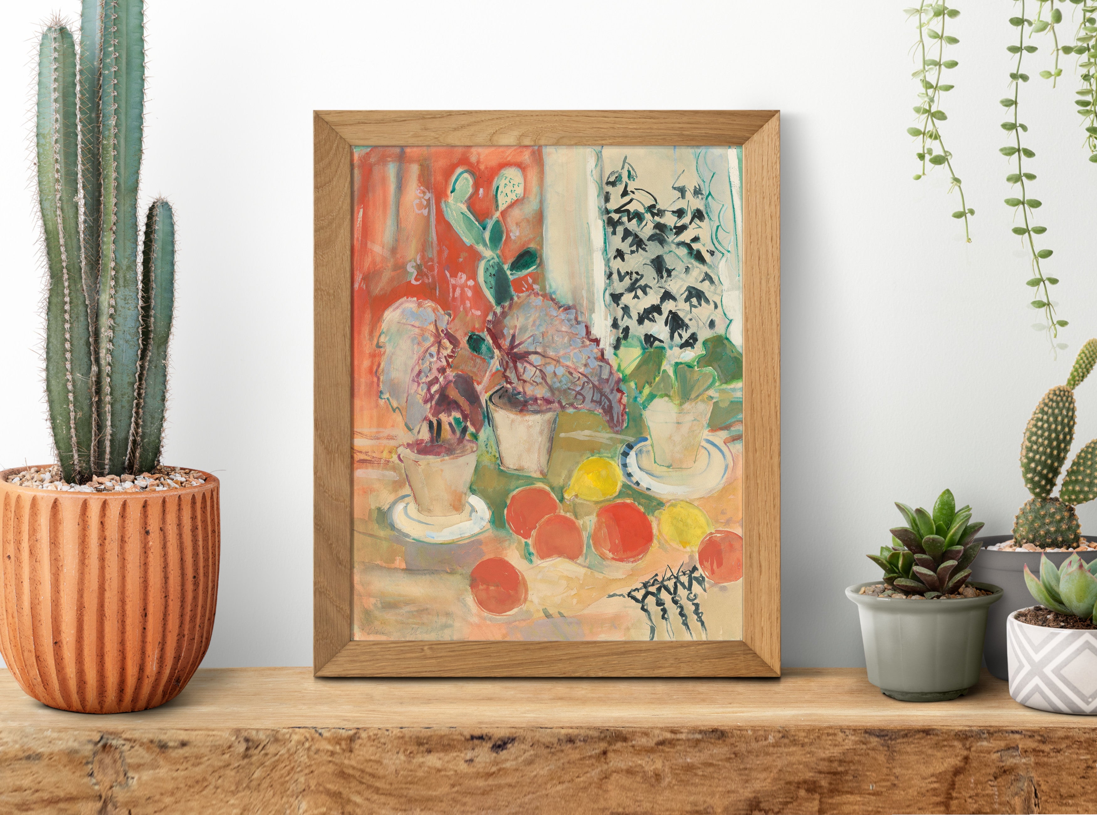 Still life with leafy cactus and citrus fruits, Oskar Moll