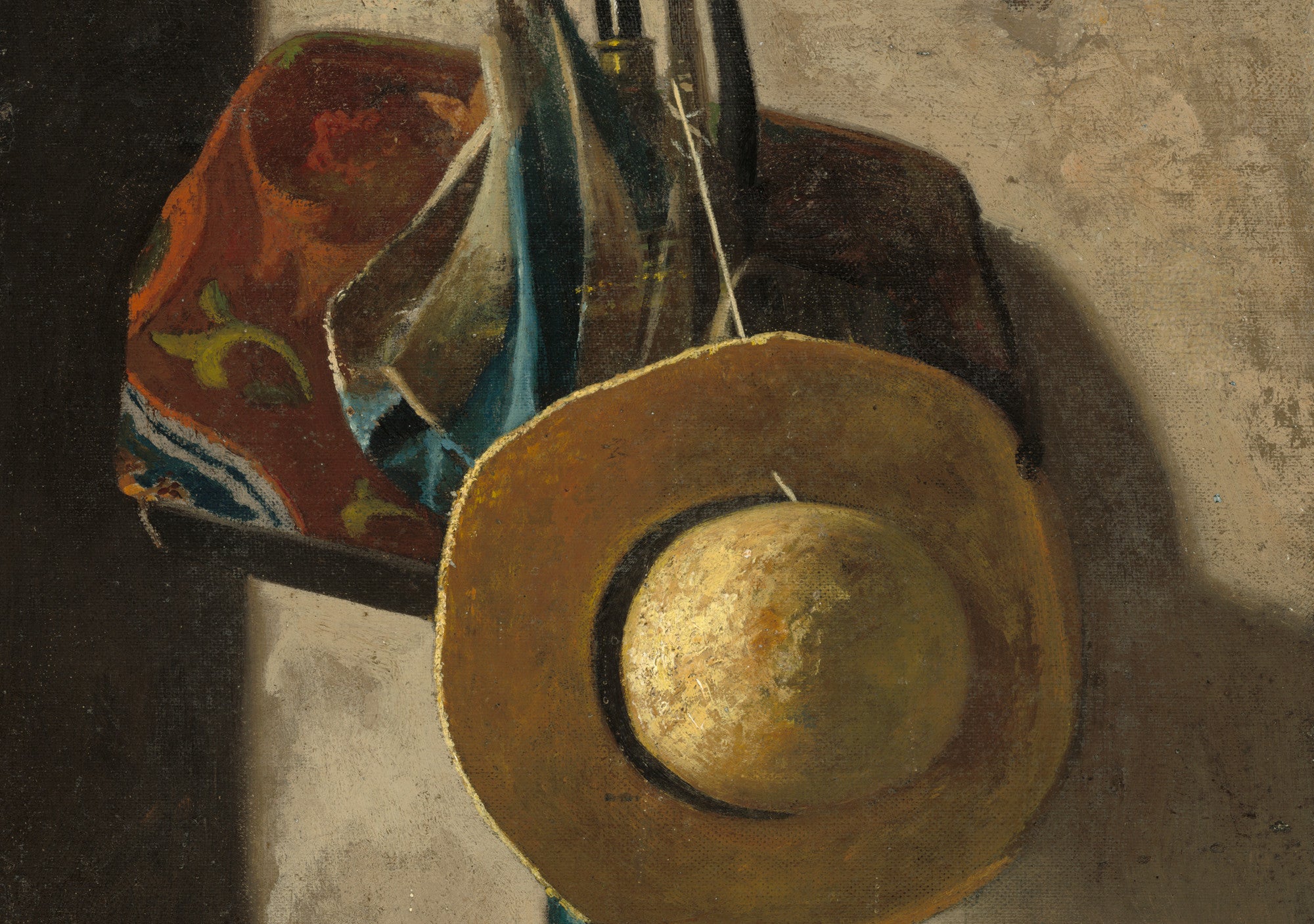 John F Peto Fine Art Print, Straw Hat, Bag, and Umbrella