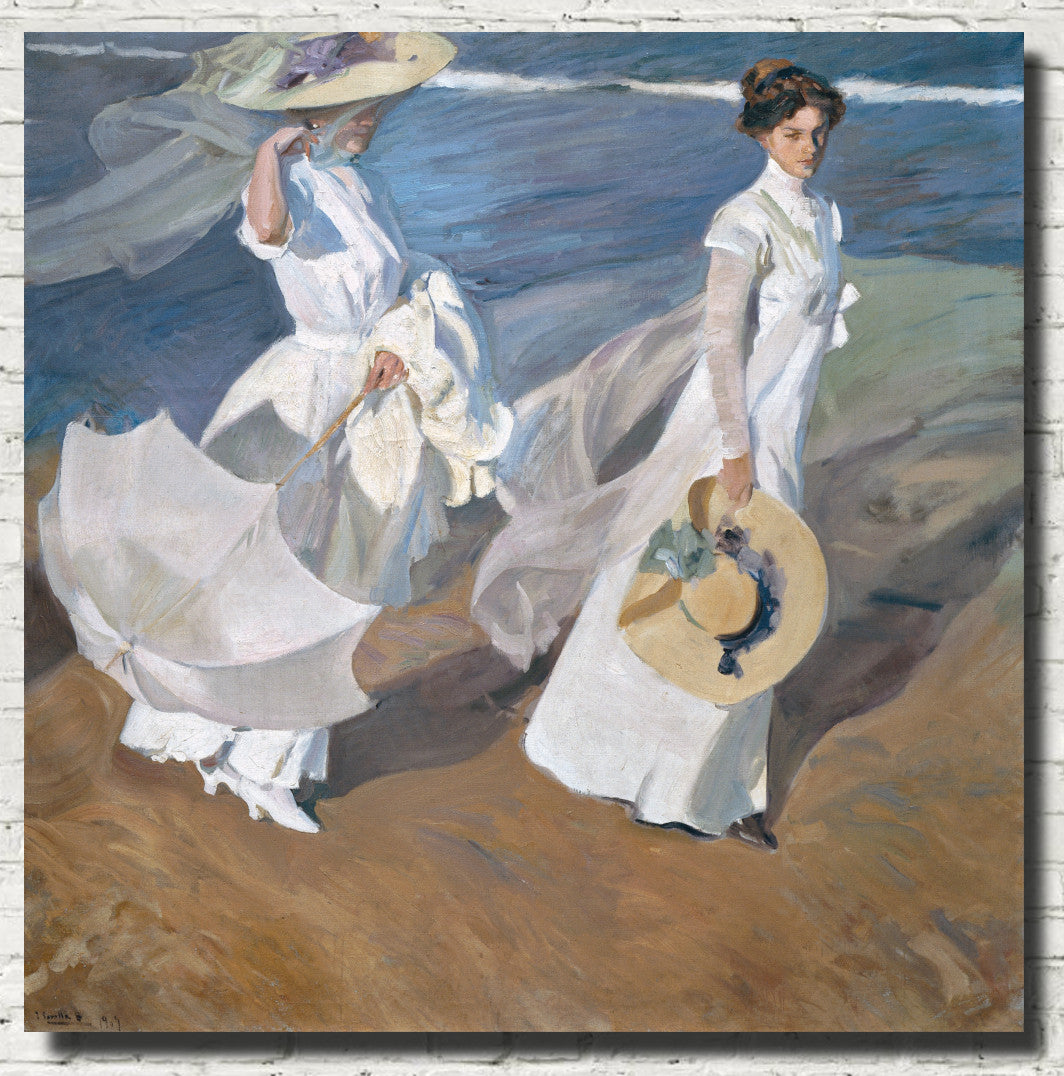 Strolling Along the Seashore, Joaquín Sorolla Fine Art Print