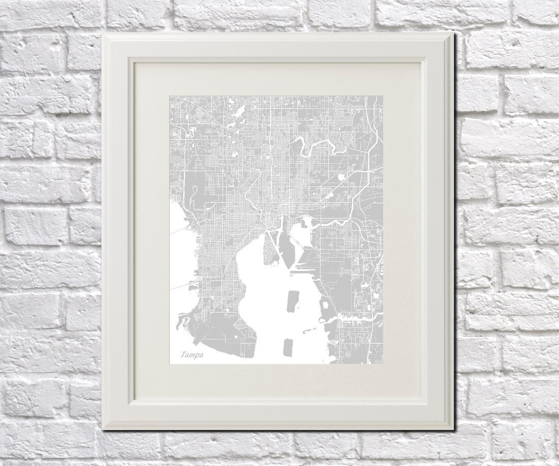 Tampa City Street Map Print Feature Wall Art Poster