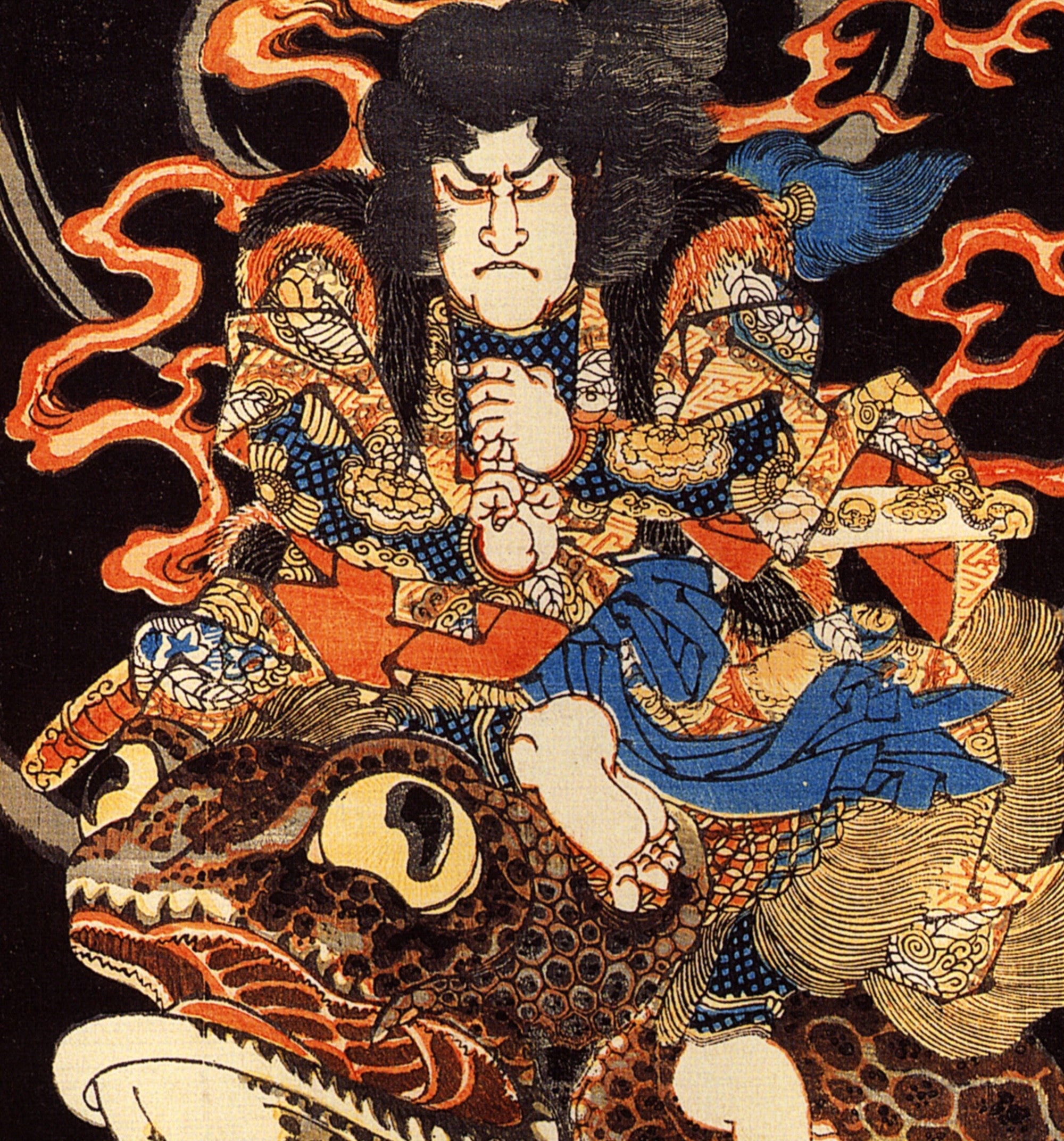Utagawa Kuniyoshi Fine Art Print, Tenjiku Tokubei riding a giant toad