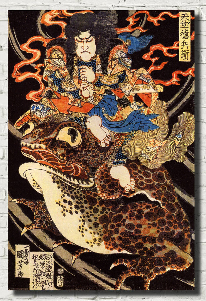 Utagawa Kuniyoshi Fine Art Print, Tenjiku Tokubei riding a giant toad