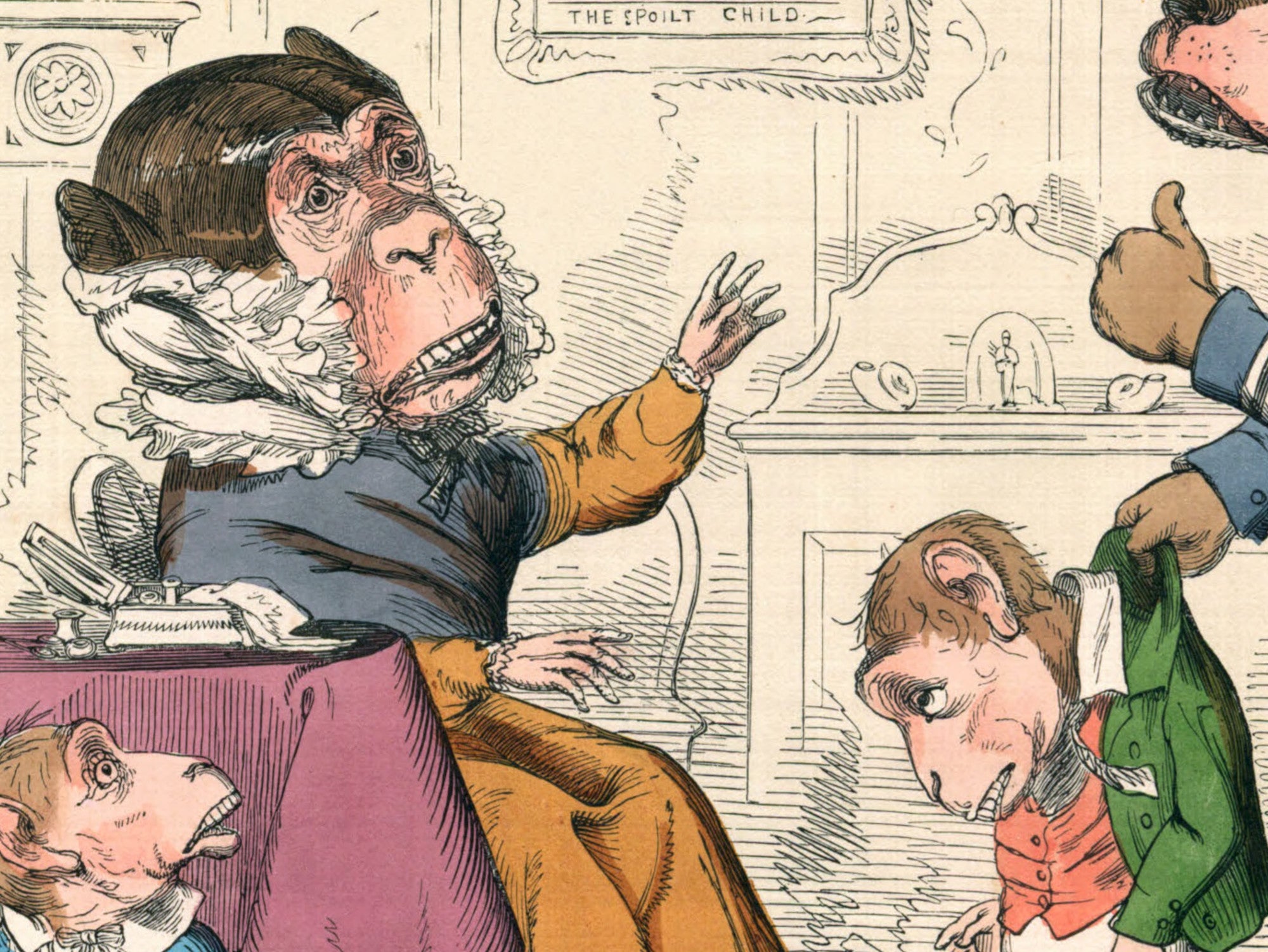 The Ape And Her Two Young Ones, Human Nature Illustration, Charles H Bennett