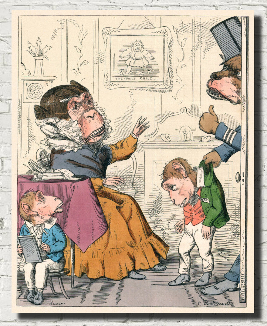 The Ape And Her Two Young Ones, Human Nature Illustration, Charles H Bennett