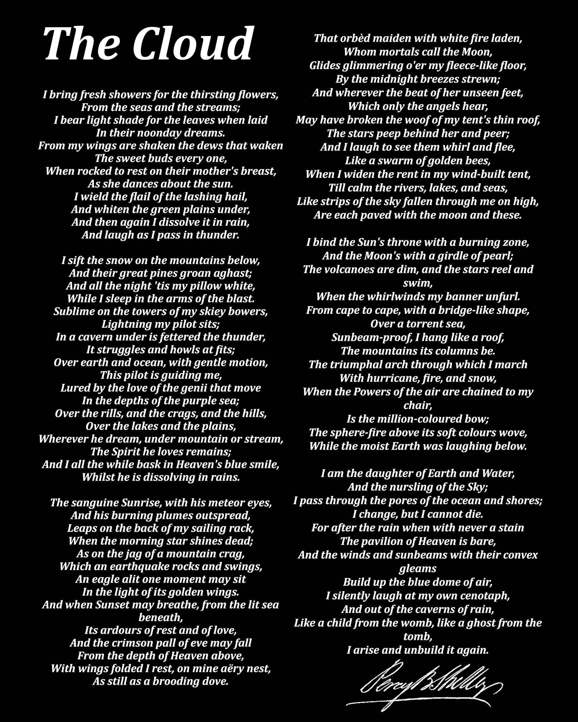 The Cloud, Poem by Percy Bysshe Shelley, Typography Print