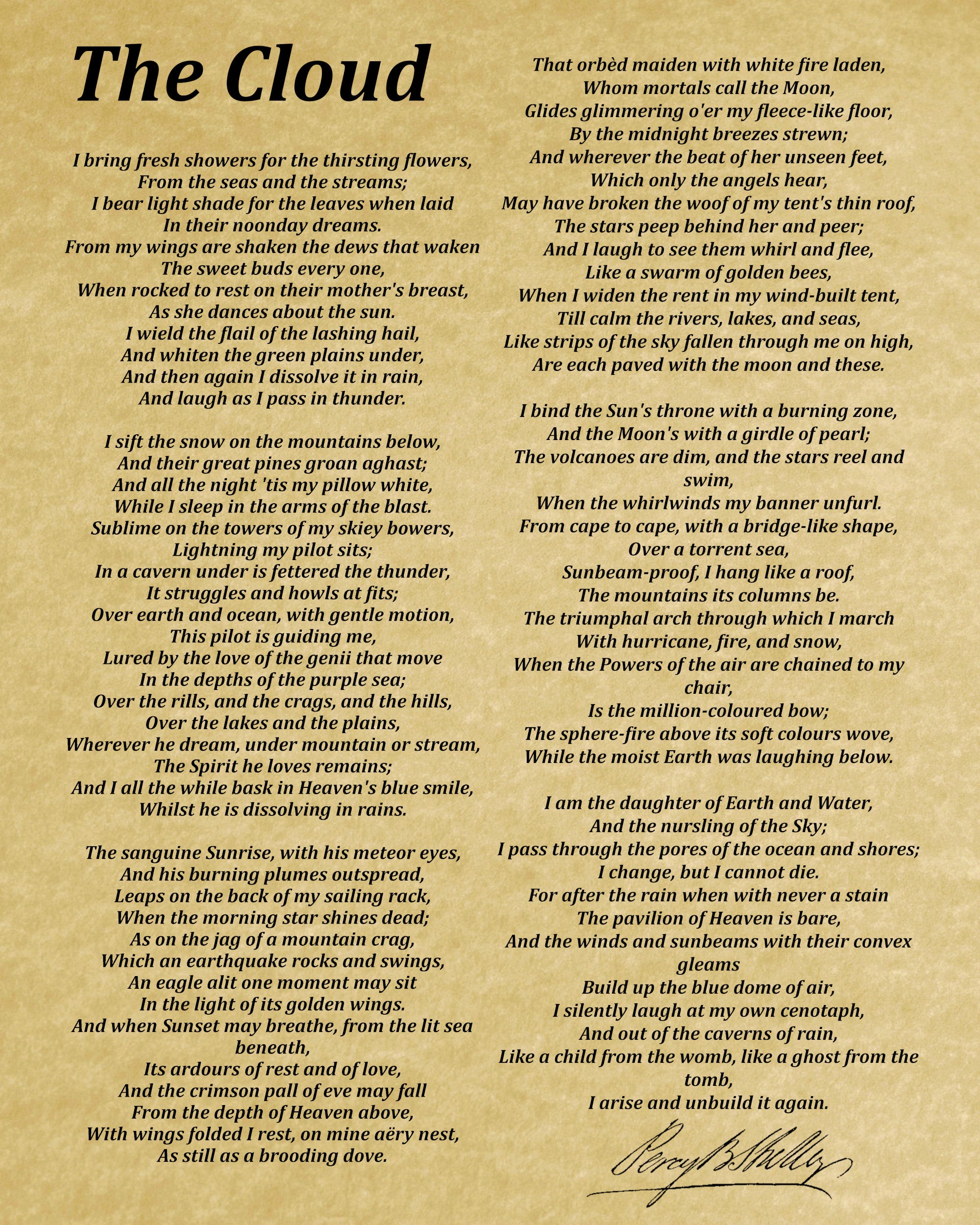 The Cloud, Poem by Percy Bysshe Shelley, Typography Print