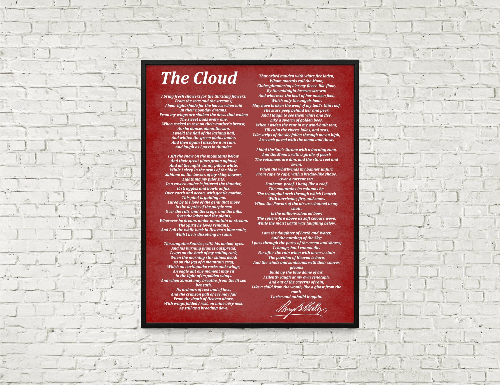 The Cloud, Poem by Percy Bysshe Shelley, Typography Print